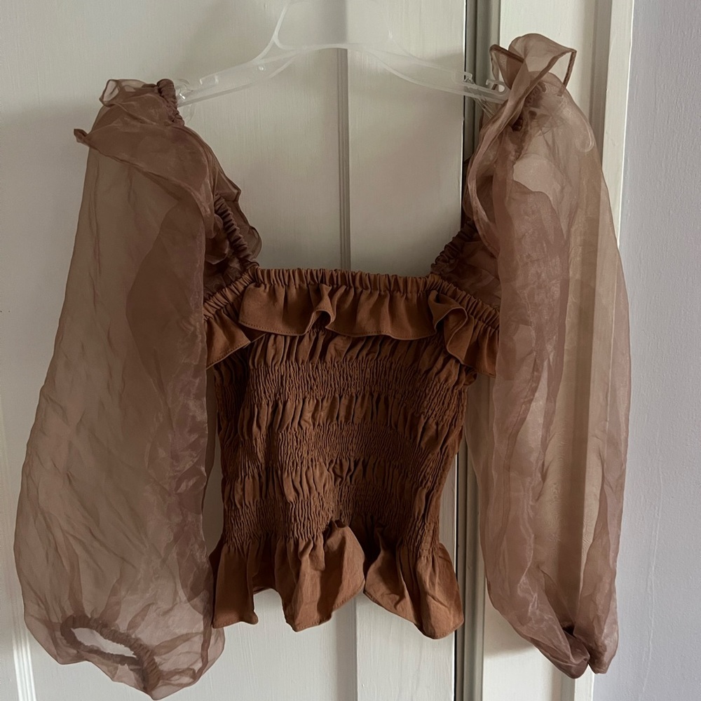 Blouse with sheer sleeves, size small